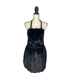 𝅺davida Apron Adults OS Black Faux Fur Black Sash Tie Neck Strap Washable